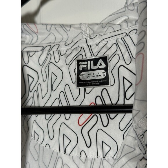 FILA Women’s Lightweight Windbreaker Jacket White Logo Print Zip Front Large - Picture 7 of 8